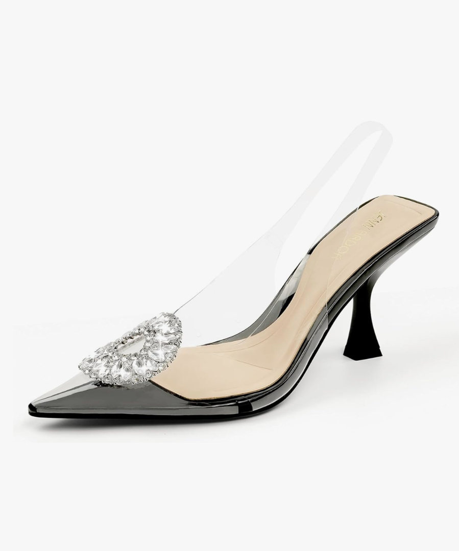 JENN ARDOR Clear Heels for Women Slingback Pointed Closed Toe Heels with Rhinestones 3 inch Comfortable Stiletto Sandals Pumps Wedding Party Dress Shoes, 7.5