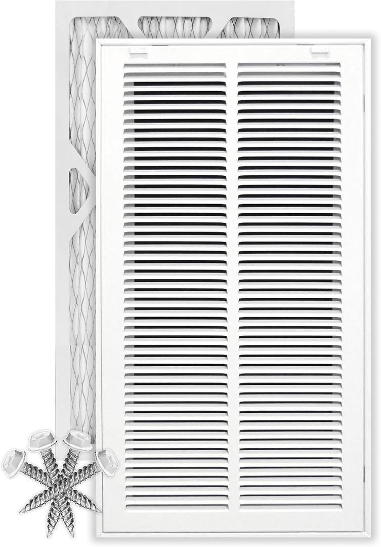 12" X 24" Return Air Filter Grille - Filter Included - Easy Plastic Tabs for Removable Face/Door - HVAC VENT DUCT COVER - White [Overal Size: 13.75w X 25.75h]