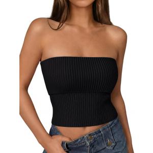 LILLUSORY Women’s 2026 Summer Strapless Tube Tops Y2K Stretchy Bandeau Crop Clothes for Beach Vacation and Going Out (Black, S)