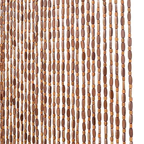 FlavorThings 52 Strands Brown Wood and Bamboo Beaded Curtain for Doorway Room Divider 36inch x 79inch，Bamboo and Wooden Doorway Beads-Boho Bohemian Curtain (Coffee)