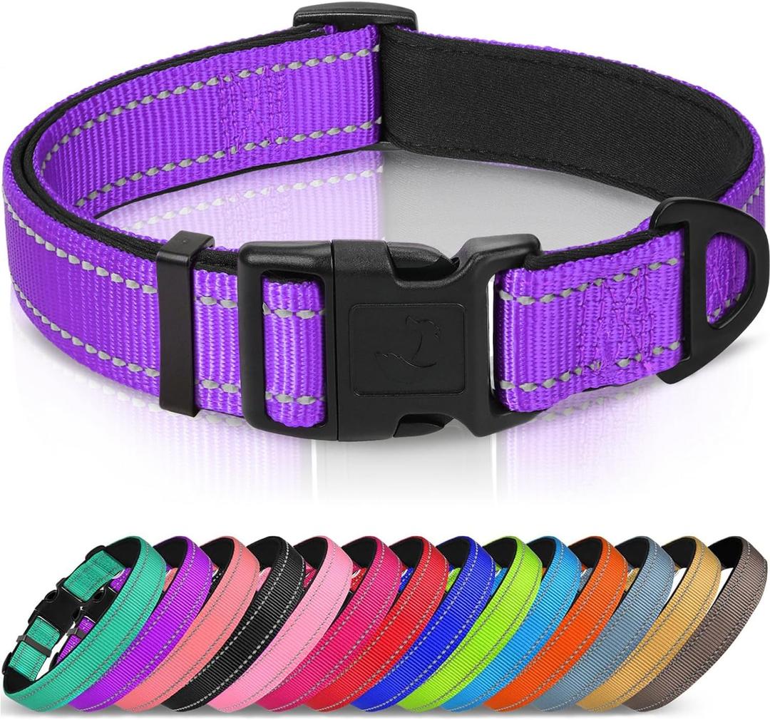 Joytale Reflective Dog Collar, Soft Neoprene Padded, Metal D-Ring, Nylon Pet Collar Adjustable for Extra Large Dogs, Purple, XL