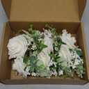 Ivory Rose Boutonniere with Eucalyptus for Men, Set of 6, Wedding flower Boutonnieres with Pins for Groom and Best Man Wedding Ceremony Anniversary, Homecoming Prom Party (Timeless Ivory)