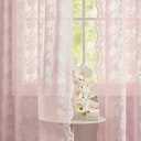 YJ YANJUN Pink Floral Curtains 54 inch Length 2 Panels for Kitchen Vintage Lace Short Curtains for Living Room Bedroom Bathroom Window Voile Sheer Panels Baby Girl Nursery Decor 52" W x 54" L, Pink