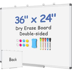 EAONE Magnetic Dry Erase Board for Wall 36 x 24, Double Sided White Board, Silver Aluminum Frame Whiteboard Kit for Office Home School, with 1 Dry Eraser & 4 Magnetic Pins & 5 Multicolor Markers