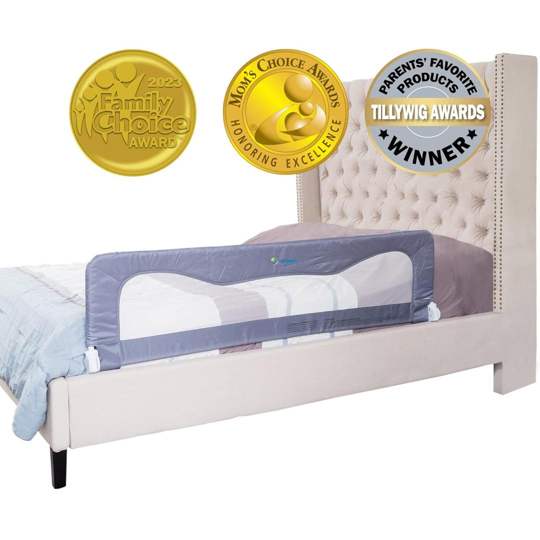 Bed / Crib Safety Guard Rail, Extra Long for Toddlers, Infants, Kids, Children for Twin, Full Size, Queen &King Mattress, Grey (59L19.5H) in (Long (59" W * 19.5" H), Grey)