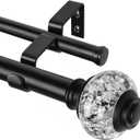 1 Inch Double Curtain Rods 72 to 144 Inches (6 to 12 ft), USFOOK Black Drapery Rods for Windows, Telescoping Dual Curtain Rod with Translucent Finials