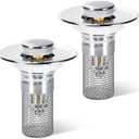 BOTEMY Bathroom Sink Drain Strainer,Pop-up Bathroom Sink Stopper fits 1.02"-1.2" Bathroom Sink Drain Holes in Diameter, Bathtub Drain with Removable Strainer Basket Hair Catcher(2 PCS, Silver)