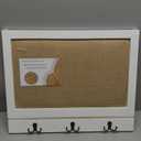 SOFE Linen Bulletin Board White Framed, Message Board with 3 Dual-Prong Key Holder Hooks, Photo Display Boards, Key Rack Wall Mount, Living Room, Dining Room, Hallways Decor