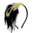 BABEYOND 1920s Flapper Headband Accessories Roaring 20s Feather Hair Band Vintage Gatsby Party Accessories (Black Gold)
