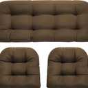 Wicker Chair Cushions, Waterproof Outdoor Loveseat Cushions for Patio Furniture, Tufted Wicker Furniture Cushions, 1 Loveseat and 2 U-Shaped Cushions, Brown