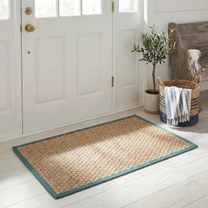 SAFAVIEH Area Rug 2x3 - Natural Fiber Collection - Natural & Light Blue, Seagrass, Basketweave Pattern with Border (NF114M)