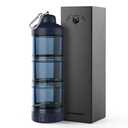 BYLWORKOUT 3-Layer Protein Powder Travel Container with Funnel and Keychain | Portable Food Storage Organizer for Gym, Fitness, Kitchen, Camping, Hiking, and Travel (Ink Blue)