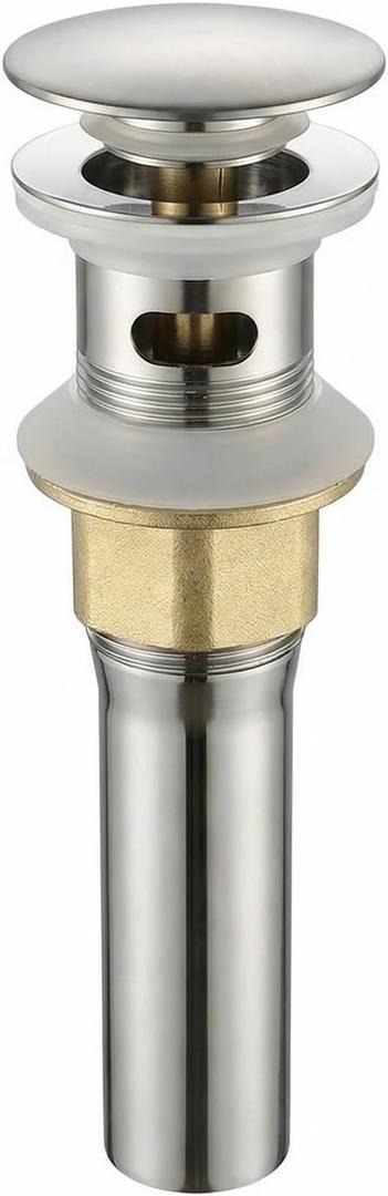 Bathroom Sink Drain, Drain Stopper Bathroom Sink with Overflow, Assembly with Detachable Strainer Basket, Built in Anti Clogging Pop Up Drain Strainer, Stainless Steel Polishing 1Pcs