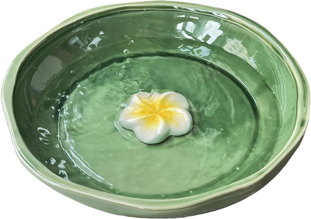Light Green 11.8 Inch Decorative Ceramic High-Temperature Fired Wild Bird Bath Bowl/Feeder for Outdoor Garden, Bowl Only