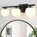 New Bathroom Vanity Light Fixtures 3 Lights Brushed Black Milk White Globe Glass Shade Modern Wall Bar Sconce Over Mirror (Exclude G9 Bulb)