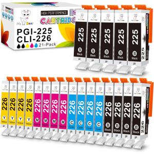Miss Deer 21-Pack Ink Cartridges 225 and 226, Compatible Replacement for Canon PGI-225 CLI-226 for MG6220 MG6120 MG5320 MG5220 MX882 MX892 (5 Large Black, 4 Small Black, 4 Cyan, 4 Magenta, 4 Yellow)