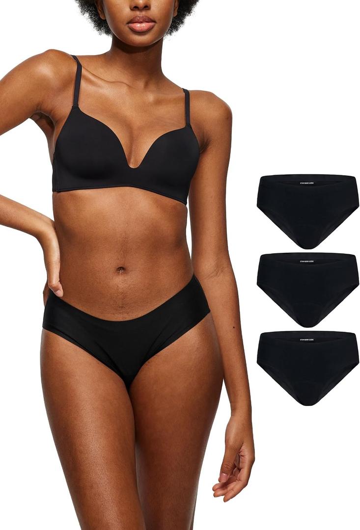 LEAKPROOF2.0 Seamless Bikini Period Underwear for Women | Period Panties Holds 6 Tampons | Mild Incontinence Leak Proof Underwear (L/XL, 3-Black)
