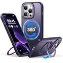 QTlier for iPhone 14 Pro Max Case, 360° Rotatable Ring Stand Case Compatible with MagSafe, [Military-Grade Protection] [Raised Camera Frame] Kickstand Case for iPhone 14 Pro Max (Purple)