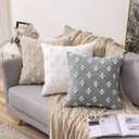MIULEE Set of 2 Decorative Throw Pillow Covers Rhombic Jacquard Pillowcase Spring Soft Square Cushion Case for Couch Sofa Bed Bedroom Living Room, 16x16 Inch, Beige