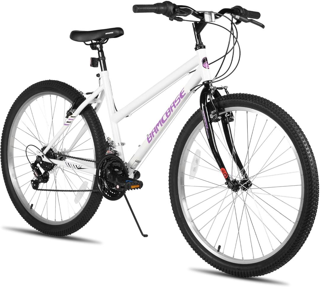 HILAND Bamcbase Womens Mountain Bike, 24 26 Inch 18 Speeds Hybrid Commuter Bicycle for Adults, Sport Hardtail Trail MTB (white)