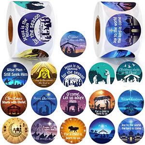 Containlol 800 Pcs Christmas Religious Stickers Round Christmas Nativity Jesus Stickers Roll Christian Xmas Faith Self Adhesive Cards Envelopes Labels for Adults Crafts Xmas Favor(Classic)