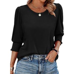 XIEERDUO Blouses for Women Dressy Casual 3/4 Length Sleeve Womens Tops with Smocked Cuffs, 2XL
