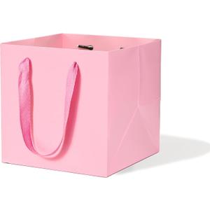 Pink Paper Gift Bag 10 in Paper Gift Box Large Square Bottom Kraft Paper Bags with Handles for Wedding Baby Shower Birthday Party (Pink, 10 x 10 x 10 in, 10 CT)