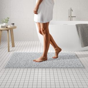 MAYSHINE Plush Shaggy Chenille Bath Mat | Extra Soft, Super Absorbent, Non-Slip Bathroom Rug | Fluffy Microfiber, Area Rug Sets for Bathroom Floor, Kitchen, Living Room | 47"x27" | White (2'3" x 3'11" (Rectangular))