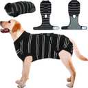 Kuoser Dog Surgery Recovery Suit for Female Male Dogs, Stripes Spay Neuter Anti-Licking Dog Onesie, Surgical Suit Snugly Pet Post Surgery Vest Bodysuit for Abdominal Wounds Skin Disease, Black 2XL (XX-Large (Back: 24.8" - 29.5"; Weight: 70+ LB))
