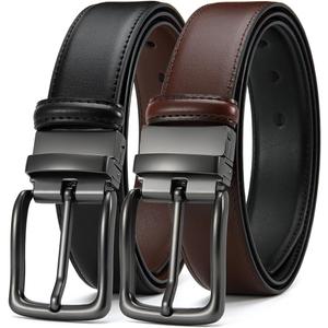 DOOPAI Reversible Leather Belt for Men 1.25" - Dual Sided Dress and Casual Belt, Trim to Fit, 2 Styles in One Belt (30"-34"Waist Adjustable, Black/Red Brown-2)