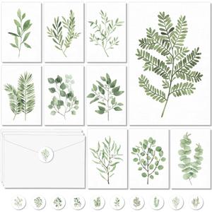 100PCS Greenery Blank Cards and Envelopes Bulk 4x6 Inch Watercolor Botanical Greeting Cards With Envelopes Stickers Green Leaves Plants Thank You Note Card For Birthday Baby Bridal Shower Wedding