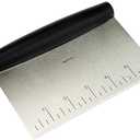 Amazon Basics Multi-Purpose Bench Scraper, Stainless Steel Dough Cutter with Measurement Marks, Dishwasher Safe, Non-slip Contoured Grip, 6", Black, Silver