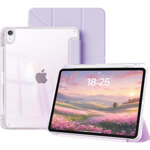 Clear Case for iPad mini 7 A17 Pro 8.3 Inch, iPad mini 7th/6th Generation Case (2024/2021),Slim Shockproof Transparent Back,Y-Shaped Mutil Angles Folding,Supports Pencil Pro&USB-C (Purple)