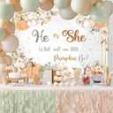 Fall Pumpkin Gender Reveal Backdrop He or She What Will Our Little Pumpkin Be Party Banner Pumpkin Floral Gender Reveal Party Supplies 7x5ft