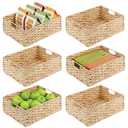 mDesign Hyacinth Braided Woven Kitchen Basket Bin with Built-in Handles for Organizing Kitchen Pantry, Cabinet, Cupboard, Countertop, Shelves - Holds Food, Drinks, Snacks - 6 Pack - Natural/Tan