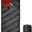 ShinHye 0 Degree Sleeping Bag for Adults - Cotton Flannel 4 Season Cold Weather Winter, XXL Big and Tall Camping Sleeping Bag with Compression Sack (Black-Right)