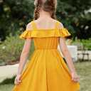 Arshiner Girl's Dresses Cute Spaghetti Strap Button Front Summer Party A-Line Dress Mustard 6-7 Years
