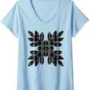 Womens Black Palaka Ulu V-Neck T-Shirt size S