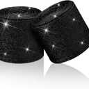 Cindeer 2 Rolls Christmas Glitter Wired Edge Ribbon Wired Fabric Ribbons for Gifts Wrapping Garland Card Craft Wreath Holiday Party Home(2.5 Inch X 20 Yard in Total,Black)