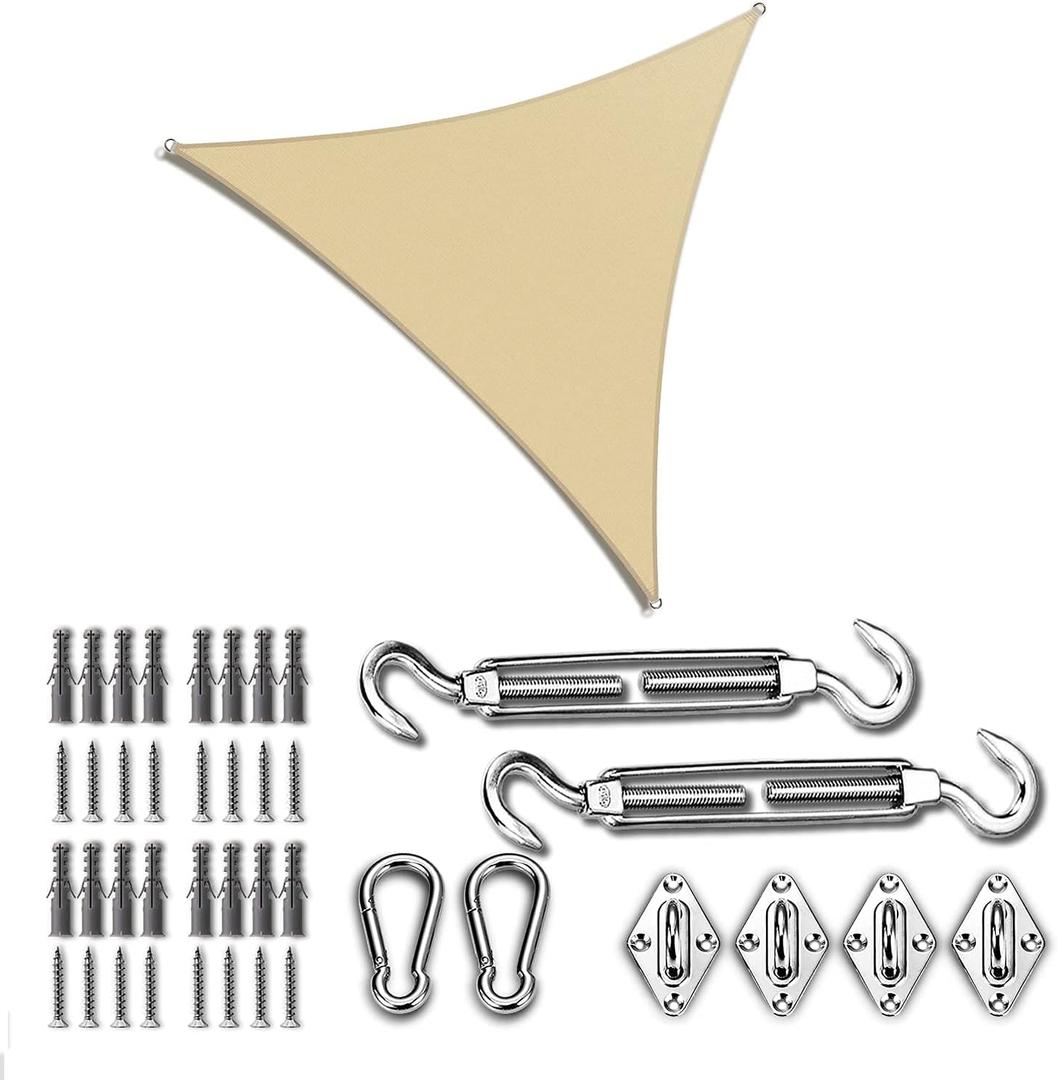 ColourTree 12' x 12' x 12' Beige Sun Shade Sail with Triangle Hardware Kit (Hardware Kits Only)