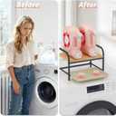 2-in-1 Laundry Detergent Holder & Organizer with Drip Tray, 2-Tier Metal Shelf for Countertop - Soap Dispenser & Storage Stand for Laundry Room, Kitchen, Bathroom, Black
