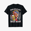 Trump Make 4th of July Great Again Men Drinking Beer Funny T-Shirt 2XL