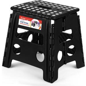 ACSTEP Folding Step Stool - 13 inch Height Premium Heavy Duty Foldable Stool for Adults, Kitchen Garden Bathroom Stepping Stool (1 Pack) Black