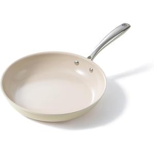 Redchef Ceramic Non Stick Egg Pans, Nonstick Frying Pan Skillet, 8 inch Cooking Pan Non Toxic with Stay Cool Handle for Induction, PTFE & PFAS & PFOA Free, Dishwasher/Oven Safe (Beige White)