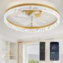 LEDIARY 20" Modern Ceiling Fans with Lights and Remote, Dimmable Low Profile Ceiling Fan, Flush Mount Fan, Stepless Color Temperature Change and 6 Speeds - Gold