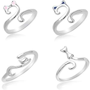 4pcs Crochet Rings, Adjustable Crochet Loop Rings Metal Open Cat Yarn Tension Ring Knitting Thimble Yarn Guide Finger Holder for Mother Grandma Gifts Knitting Craft Supplies