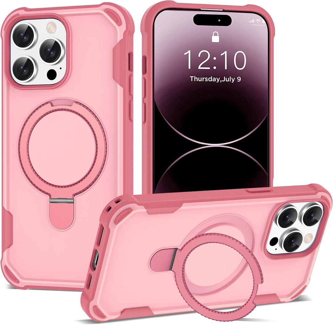 Compatible with iPhone 14 Pro Max Case 6.7'' with Magnetic Ring Stand [Military Drop Protection][Compatible with MagSafe] Shockproof 14 Pro Max Phone Case for Men Wowen,Pink