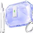 R-fun for AirPods Pro 3 Case, Transparent Non-Yellowing with Cleaning Kit & Keychain, Auto Pop-Up Lid Design for AirPods Pro 3rd Generation Case, Compatible with Magsafe, Clear Purple