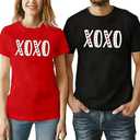 Valentine's Matching Couples Shirts XOXO Print Shirt Love Heart T Shirt Husband Wife Short Sleeve Tees Tops(WomenRed2, Large)
