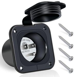 15 Amp Inlet, 125V Shore Power Inlet Power Inlet Port Plug NEMA 5-15P Male Receptacle RV Flanged Inlet with Waterproof Covers 2 Pole 3-Wire ETL Approved (No Cord)
